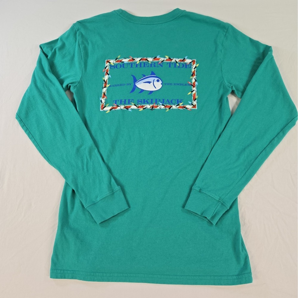 Southern Tide The Skipjack Christmas Lights Size XS Green Long Sleeve Crew Neck